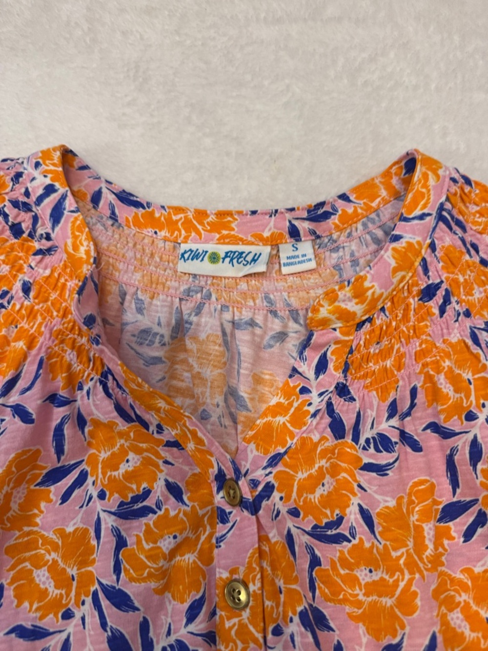 Kiwi Fresh Floral Sleeveless Top Small Pink Orange Button Front Tank - Picture 2 of 3